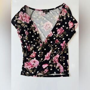 Peachy Girl ~ Floral Black and Pink Women's Top